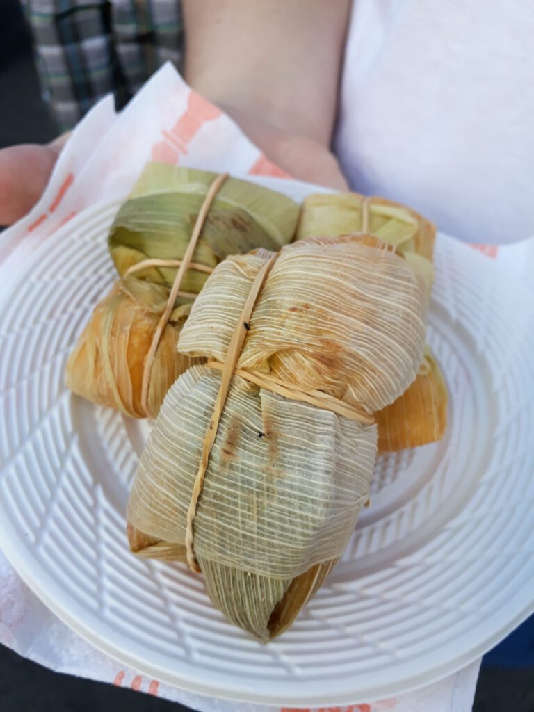 Tamales at a food market in Chile
